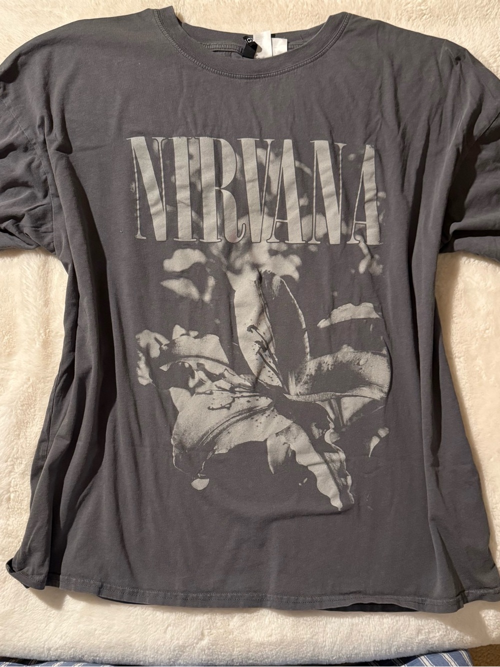 NIRVANA Gray Floral Logo Short Sleeve Tee
